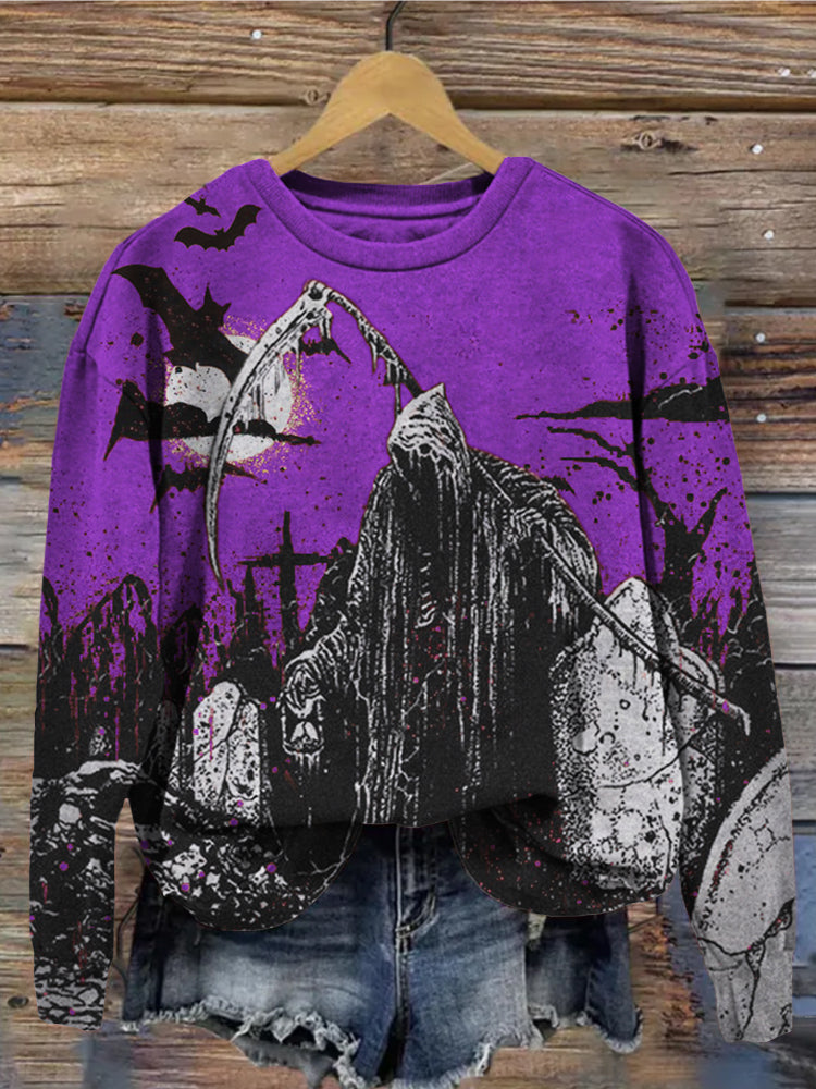 Halloween Death And Bats Art Washed Sweatshirt