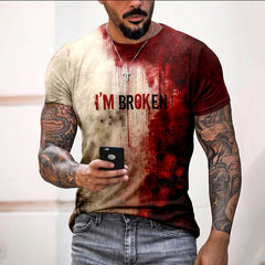 Halloween I'M Broken Bloody Print Casual T-Shirt