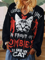 Push You In Front Of Zombies Save Cat T Shirt