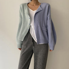 Contrast Stitching Single-Breasted Cardigan Jacket