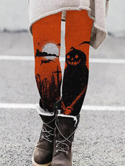 Vintage Halloween Pumpkin Ghost Art Casual Leggings