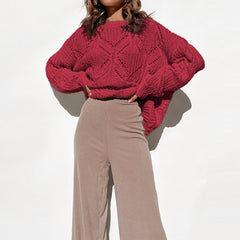 Slouchy hollow knit top with lantern sleeves