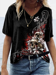 Floral Skull Short Sleeve T-Shirt