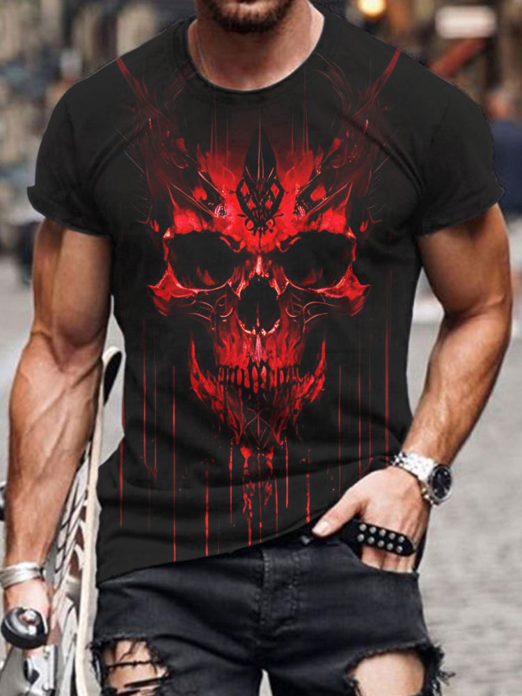 Men's Red Skull Bloody Print T-Shirt