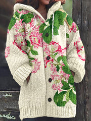 Pink Floral Art Women's Cardigan Sweater