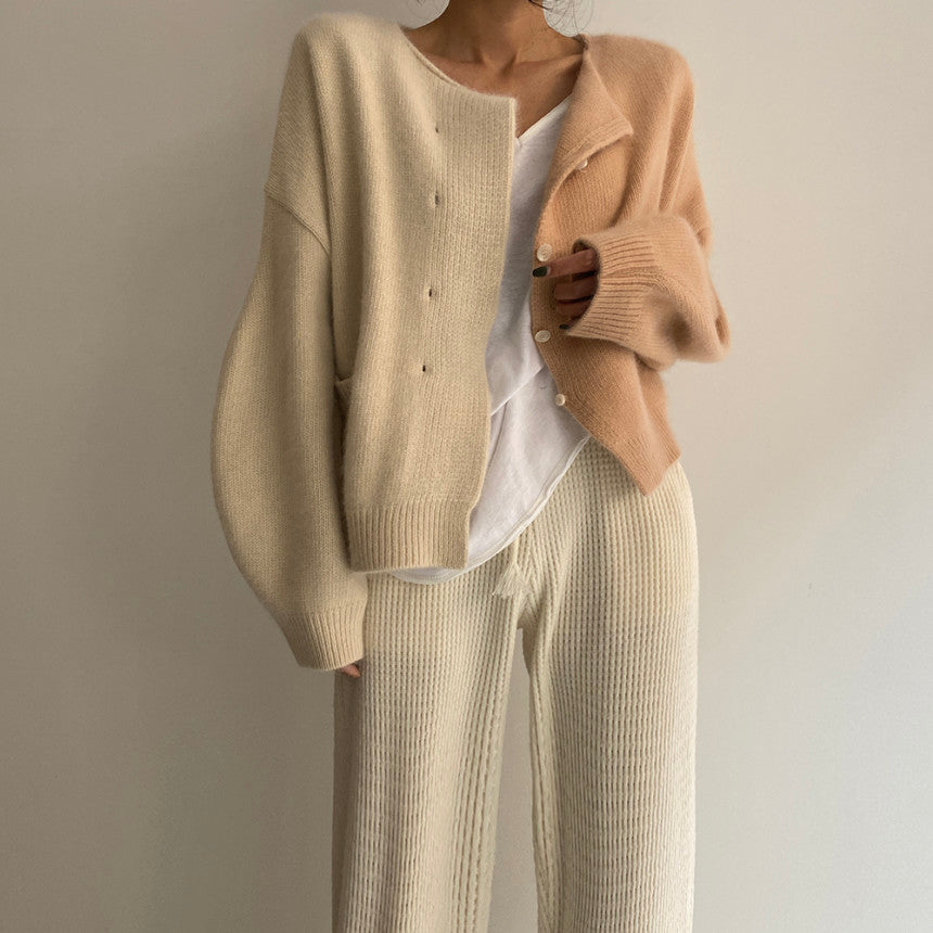 Contrast Stitching Single-Breasted Cardigan Jacket