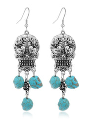 Sugar Skull Carved Turquoise Pendant Earrings