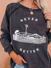 Halloween Coffin Skull Print Long Sleeve Crew Neck Sweatshirt