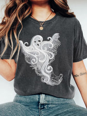 Halloween Ghost Embroidered Print Crew Neck T-Shirt