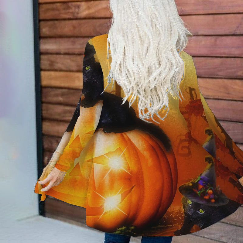 Casual Wizard Cat Pumpkin Cardigan