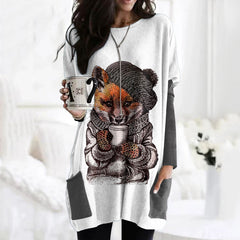 Fall Fox Coffee Autumn Art Embroidered Comfy Tunic