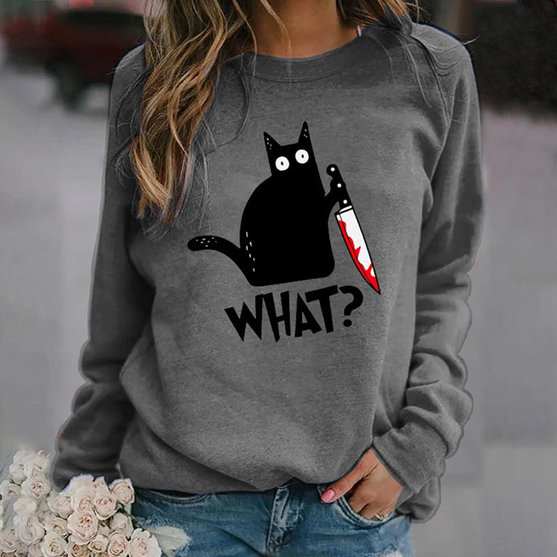 Halloween Black Cat With Bloody Knife Sweatshirt