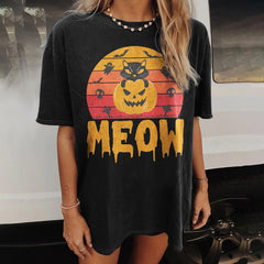 Halloween Meow Print Short Sleeve T-Shirt