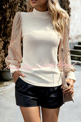 Sequined Paneled Knitted Long Sleeved Shirts