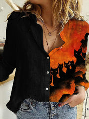 Halloween Cat Witch Contrast Color Blouse
