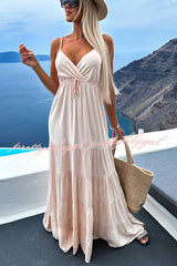 Boat Weekend Drawstring High Waist Tiered Swing Maxi Cami Dress