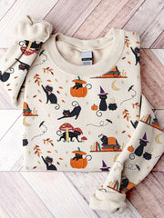 Black Cat Pumpkin Embroidery Pattern Sweatshirt