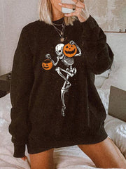 Casual Crew Neck Long Sleeve Halloween Print Sweatshirt