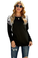 Women's Womens Black Long Sleeve Top With Leopard Snakeskin Print