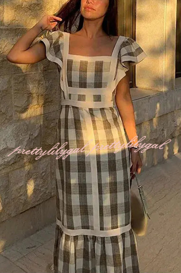 Contrast Paneled Sleeveless Square-neck Maxi Dress