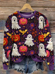 Women'S Halloween Boos Print Long Sleeve Sweatshirt