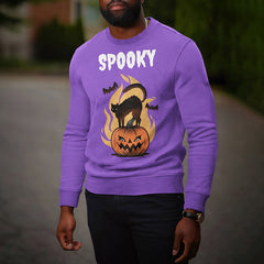 Crew Neck Halloween Cat Pumpkin Print Casual Sweatshirt