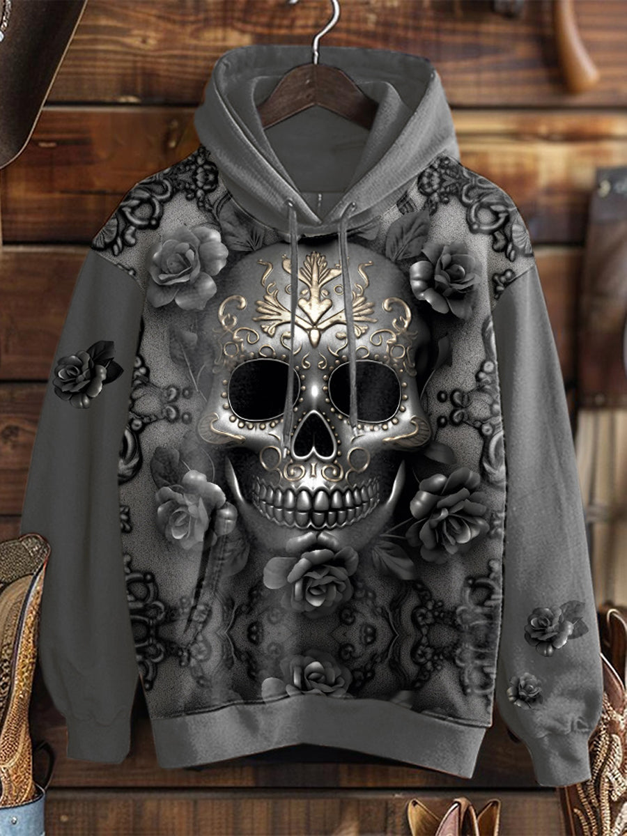 Halloween Skull Print Hoodie