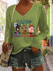 Animal And Flower Print Casual Long Sleeve T Shirt