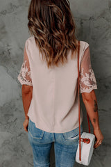 Women's Chic Apricot Lace Short Sleeve Top