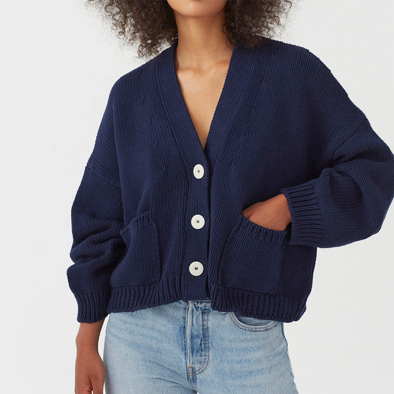 Single-Breasted V-Neck Pocket Knit Cardigan