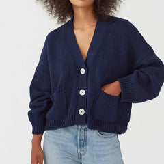 Single-Breasted V-Neck Pocket Knit Cardigan