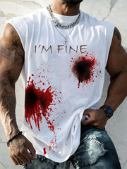Men's Halloween I'm Fine Funny Round Neck Tank Top