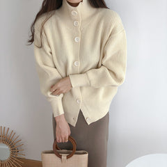 High-Necked Thick Loose Western-Style Knitted Cardigan