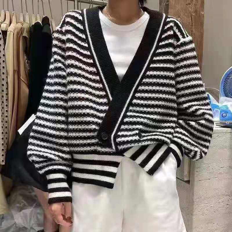 Retro Irregular Loose Striped Cardigan Sweater