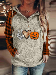 Pumpkin Print Halloween Hooded Sweatshirt