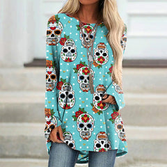 Skull Polka Dot Print Long Sleeve Tunic
