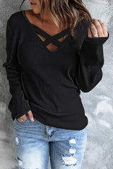 Women's Crisscross Neck Ribbed Knit Top