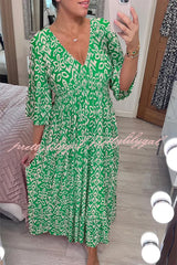 Fairytale Song Bohemian Print Stretch Frill Sleeve Loose Maxi Dress