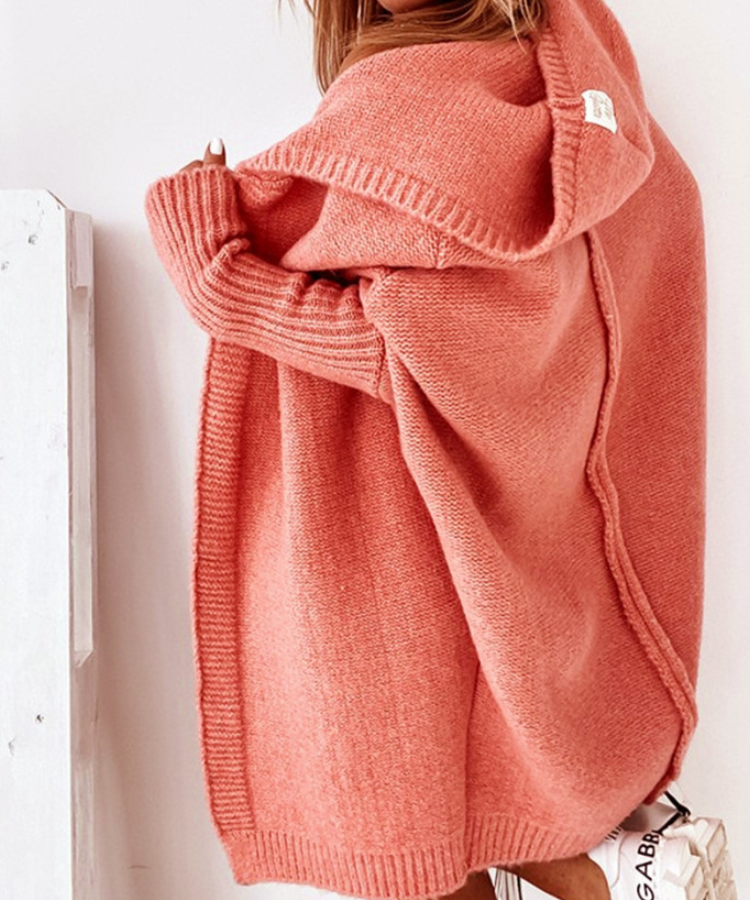 Hooded Sweater Bat-Shaped Soft Loose Back Patchwork Sweater