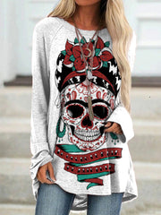 Totem Skull Print Long Sleeve Tunic