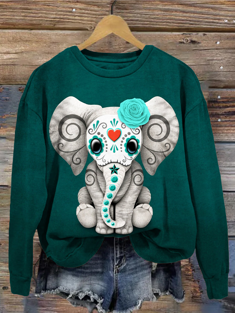Day of the Dead Sugar Skull Baby Elephant Art Sweatshirt