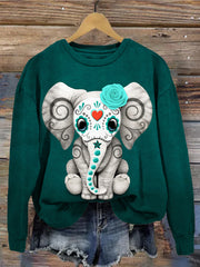Day of the Dead Sugar Skull Baby Elephant Art Sweatshirt