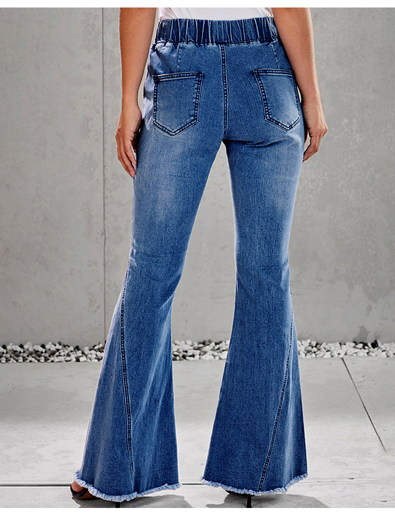Women's Casual high elastic denim ladies flared pants