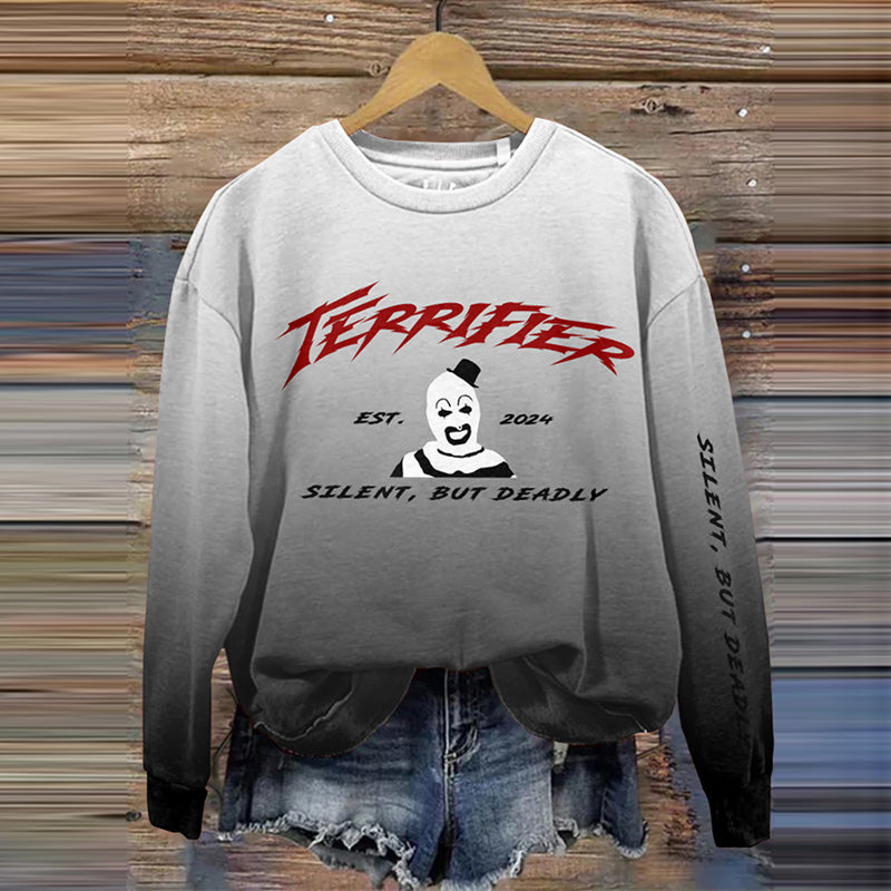 Vintage Halloween Horror Movie 2024 Terrifier Inspired Gradient Casual Sweatshirt