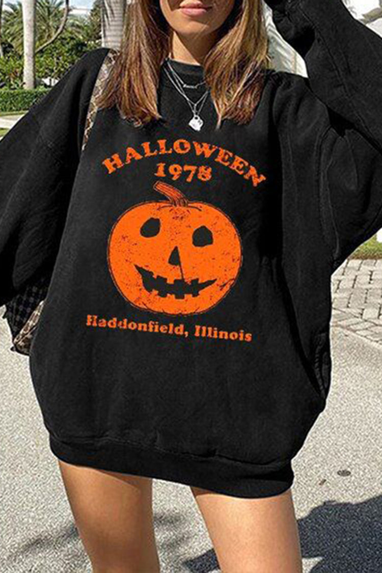 Halloween Pumpkin Print Casual Sweatshirt