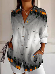 Halloween Black Cat Print Women's Shirt