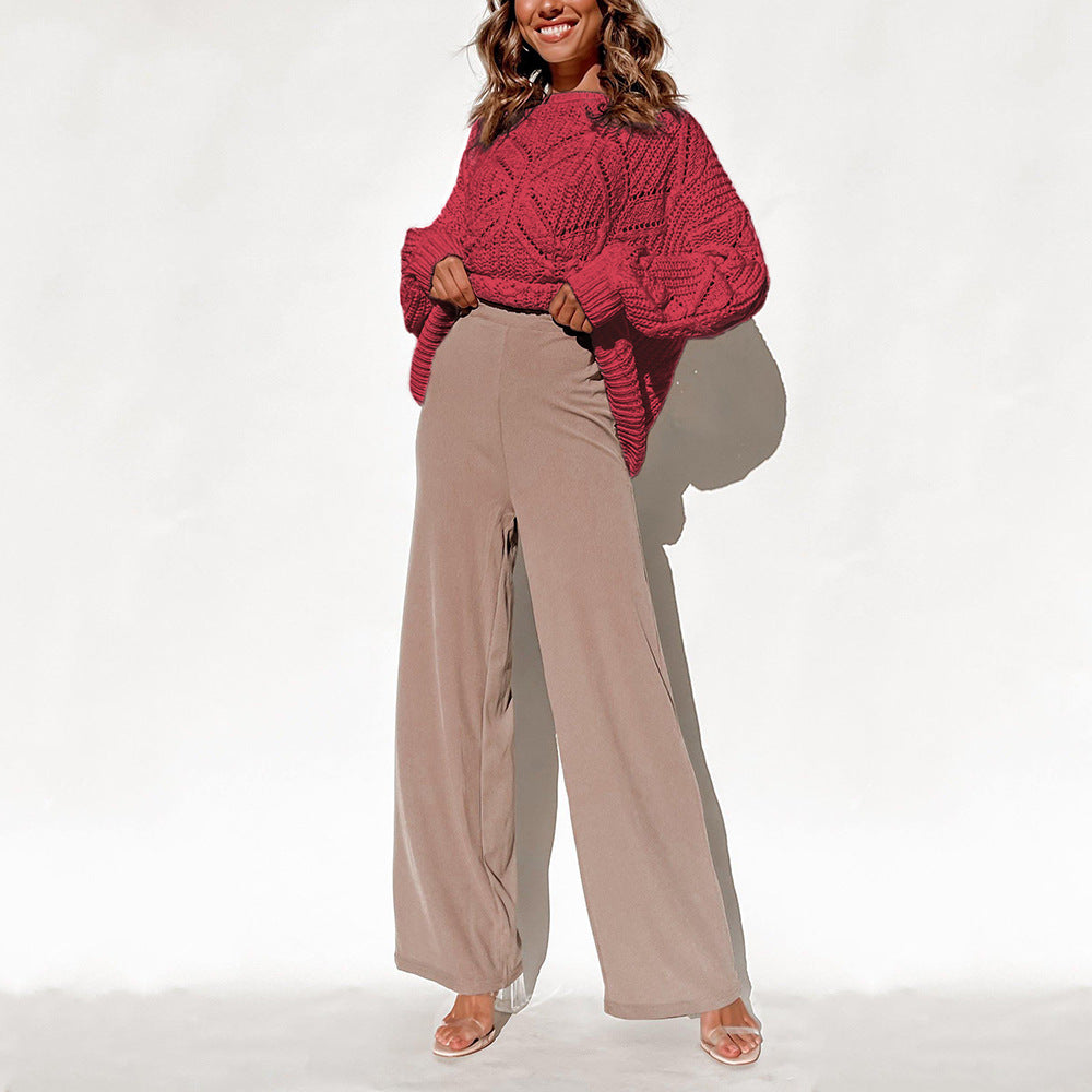Slouchy hollow knit top with lantern sleeves