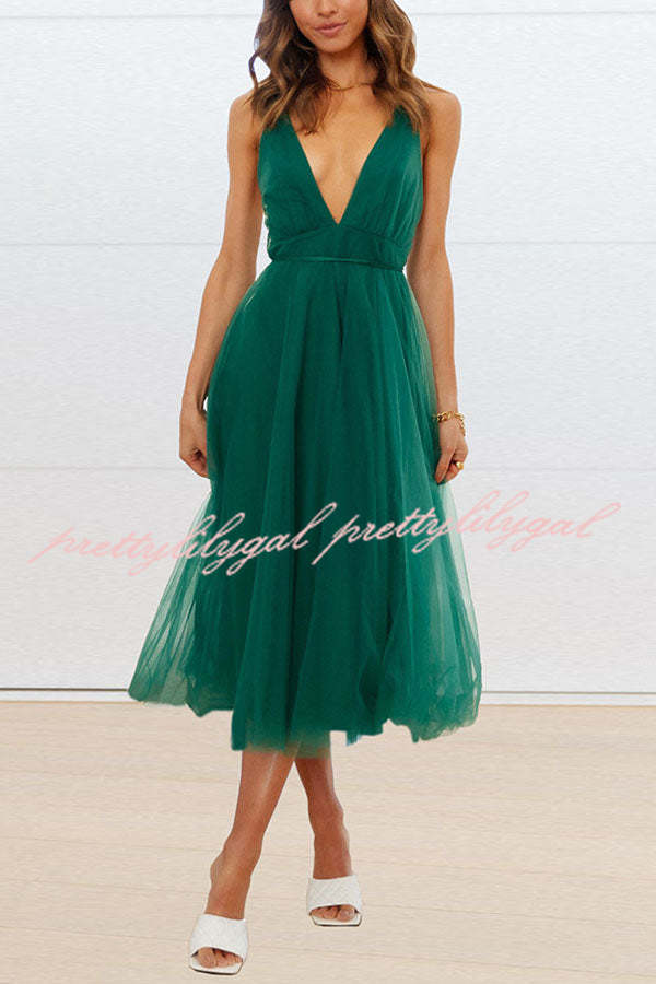 Feeling Romantic V Neck Tulle Midi Dress