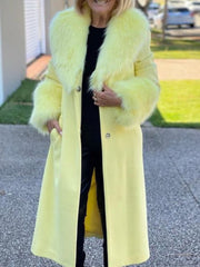 Casual Solid Color Mid Length Fur Collar Lapel Coat