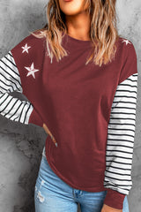 Women's Red Striped Star Long Sleeve Top
